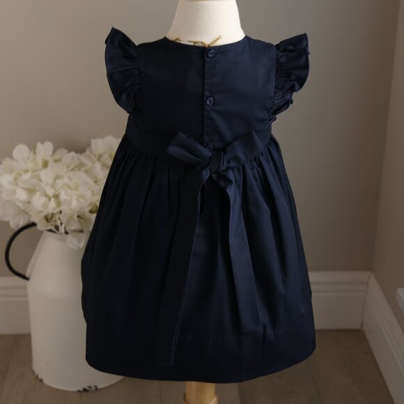 Navy Smocked Dress Flutter Sleeve Feltman Brothers Size 18 Months New With Tags - Picture 5 of 5